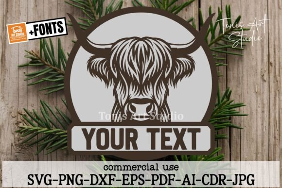 Download Highland Cow Name Sign SVG Laser Cut - Cow name sign Collection