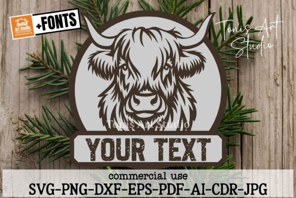 Download Highland Cow Name Sign SVG, Laser Cut - Cow name sign Collection