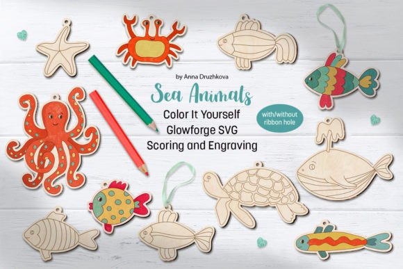 Download Sea Animals Glowforge Laser Coloring Kit - Glowforge laser Collection