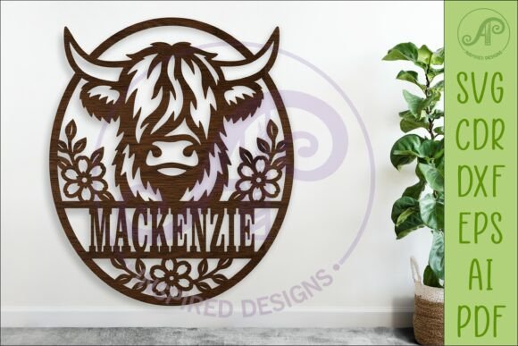 Download Floral Highland Cow Name Sign SVG. Farm - Cow name sign Collection