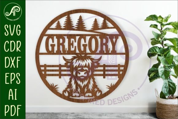 Download Highland Cow Name Sign Design for Laser - Cow name sign Collection